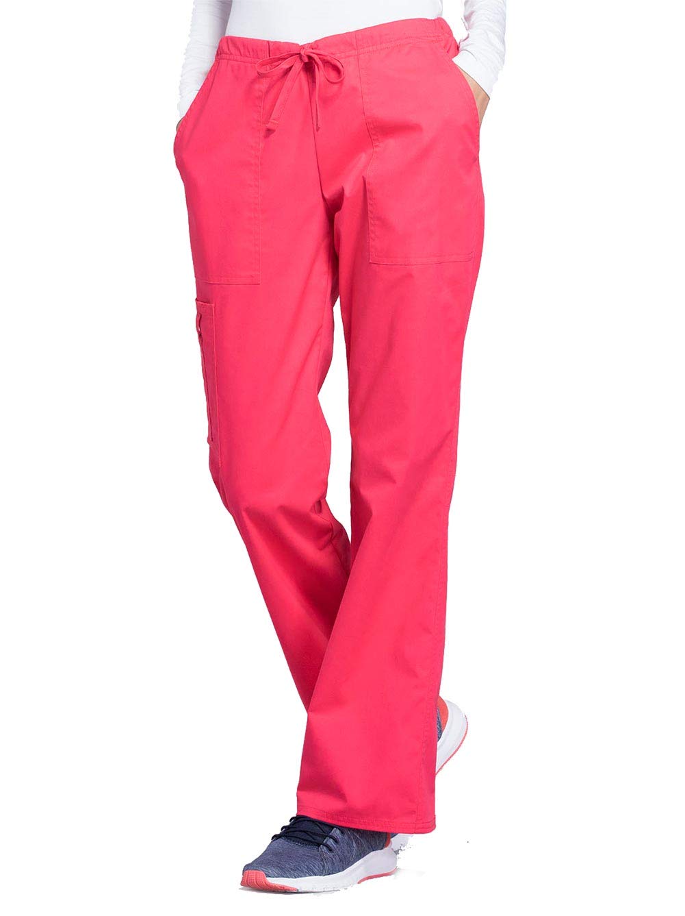 Core Stretch Mid Rise Drawstring Cargo Scrub Pant, L Petite, Fruit Punch