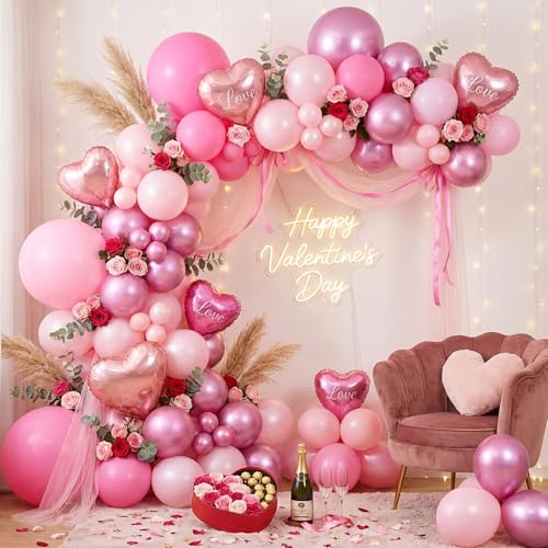 Image of RUBFAC Pink Balloons Set, Metallic Pearl Pastel Light Pink Party Balloons 12 Inch for Girl Princess Birthday Party Decorations Wedding Baby Shower, 65pcs