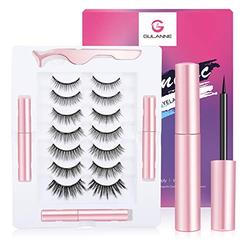 Magnetic Eyeliner and Eyelashes Kit,Magnetic Eyelashes with Eyeliner, False Eyelashes, 7 Pairs Magnetic Lashes with 3 Tubes Upgraded Magnetic Eyeliner- Stick Well & Remove Easy