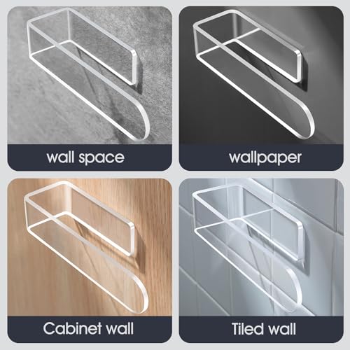 Image of Taozun Hand Towel Holder - Clear Towel Rack for Bathroom, Adhesive Towel Bar Stick on Kitchen Wall, Acrylic Towel Rail No Drill Towel Holder, 2 Packs