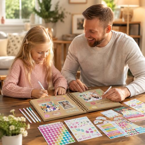 Image of GKN DIY Scrapbook Photo Album 8 x 8 Inch, 40 Pages Blank Paper Memory Book with 6 Metallic Pens, Stickers & Decorative Sheets, Scrapbooking Album for Wedding, Anniversary, Birthday & Family Memories