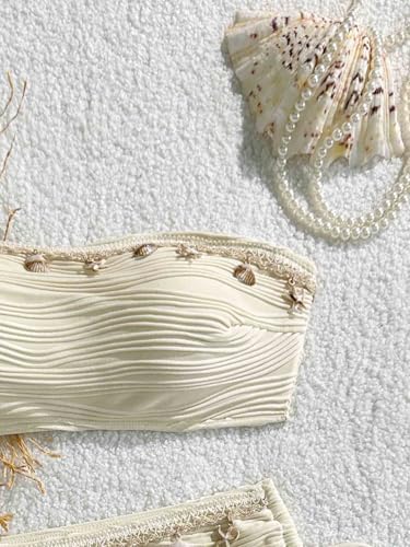 Women's Two Piece Adjustable Halter Boob Tube Top and Bottom with Ocean Accessories Bikini Set Sexy Bathing Swimsuits2