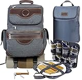 Insulated Picnic Backpack for 4, Hiking & Camping Back Pack Set with Separated Cooler Tote Win Picnic Bag,Movable Dinner Set Carrier,Plates,Cutlery and Waterproof Picnic Blanket for Valentine's Day