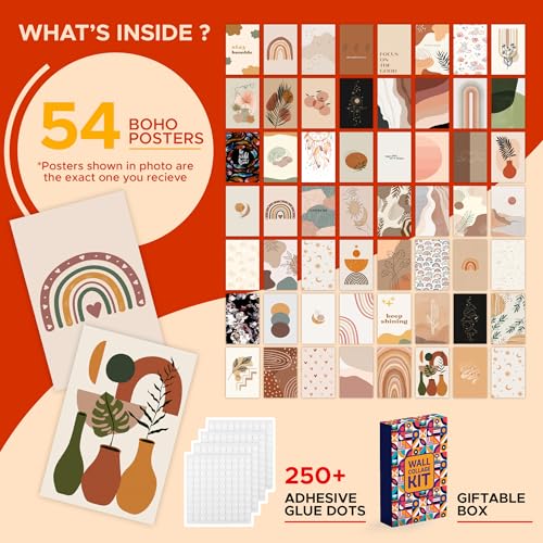 Image of CodersParadise Boho Wall Collage Kit - 54 Premium 4x6 Inch Peach Beige Aesthetic Posters| Bohemian-Inspired Wall Art Prints for Bedroom, Office & Living Space Decor| Cardstock Photo Cards + Glue Dots