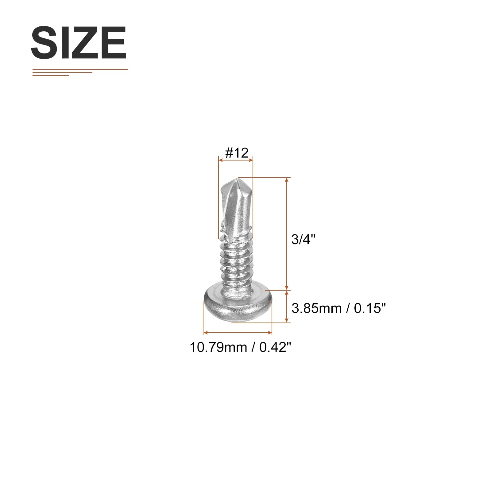 DTGN #12x3/4" Pan Head Self Drilling Screws - 100Pack - 410 Stainless Steel Phillips Drive Self Tapping Sheet Metal Screws - Image 2
