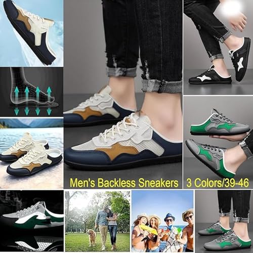 Men's Backless Sneakers Slip-On Trainers Ultra-Soft Breathable Mesh Mule Shoes for Men Lightweight Casual Sports Slippers Low-Top Walking Outdoor Hiking Shoes2
