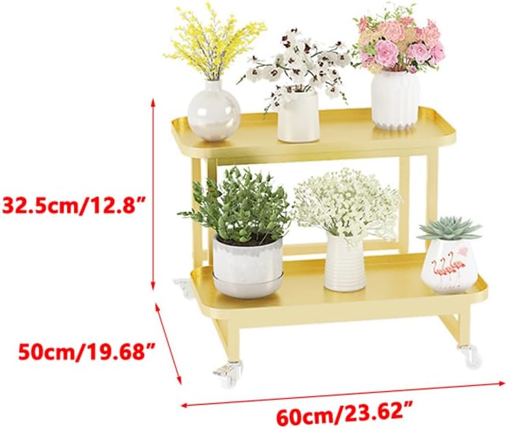 Metal Ladder Plant Stand With Wheels, 2 Tier Plant Display Stands, Indoor Outdoor Tiered Plant Shelf For Multiple Plants, Rustproof Stable Plant Flower Rack For Garden Balcony Corner Living Roo