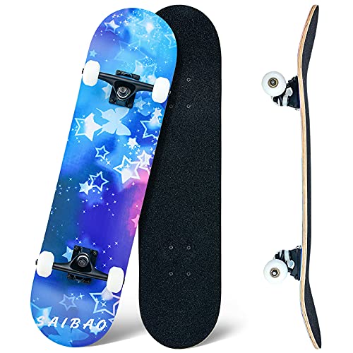 Skateboard, 31 x 8 Zoll komplettes Skateboard,8-lagiges Ahornholz, ABEC-11 Kugellager und 95A Rollen,Standard-Skateboards für Kinder, Jugendliche, Erwachsene, Anfänger Cover