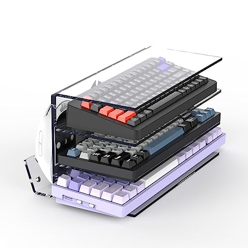 Thickened Acrylic Keyboard Stand 3 Layer Keyboard Shelf Gaming Keyboard Mouse Handle Storage Desktop Dustproof Storage Holder Holds up 4 Keyboards,3 Mice for Office,Home,School,Kitchen (Transparent)
