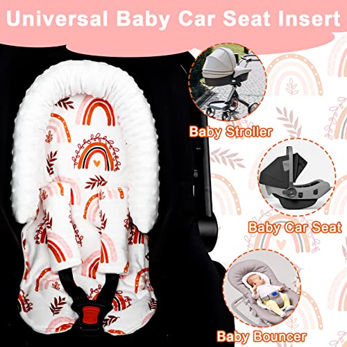 Image of Pea Pod Infant Car Seat Insert, Baby Car Seat Head Support for Newborn Reversible Car Seat Cushion Padding Fits for Stroller, Baby Swing, Bouncer - Dots, Rainbow