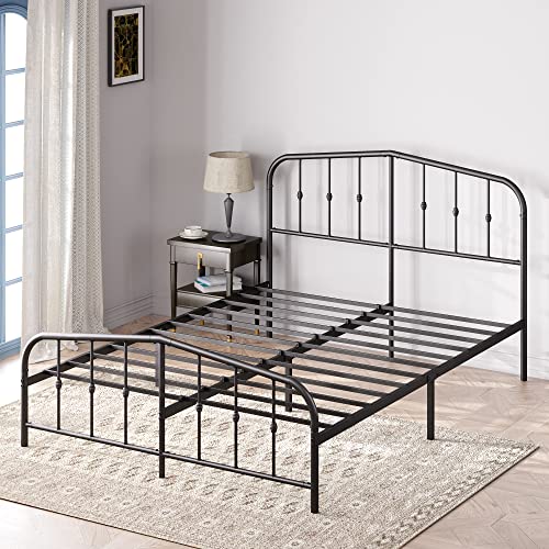 Zinus Heidi Bett 140x200 cm - Höhe 31cm mit Stauraum unter dem Bett - Metall Plattform Bettgestell mit Kopfteil und Fußteil - Schwarz