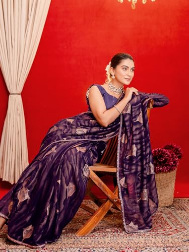 Image of SIRIL Women's Georgette Foil Printed Saree with Unstitched Blouse Piece