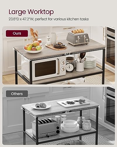 Image of VASAGLE Kitchen Island with 3 Shelves, 47.2 Inches Width Kitchen Shelf with Large Worktop, Stable Steel Structure, Industrial, Easy to Assemble, Greige and Black UKKI001B02