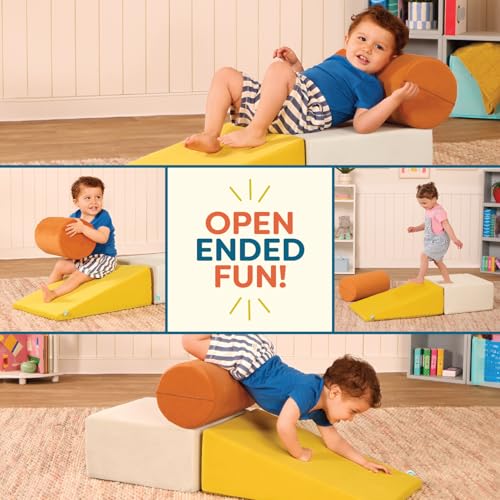 Image of B. toys WonderShapes Foam Climbing Set, 3-Piece Indoor Play, Stair Foam | Includes stair, wavy ramp, and half-cylinder with removable machine-washable covers and easy-grip handles, Foam, 12+ Months