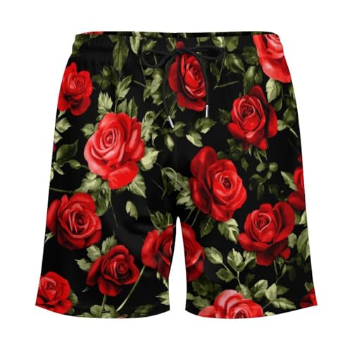 Flower Red Rose Mens Swim Trunks Quick Dry Beach Shorts with Compression Liner and Pocket4