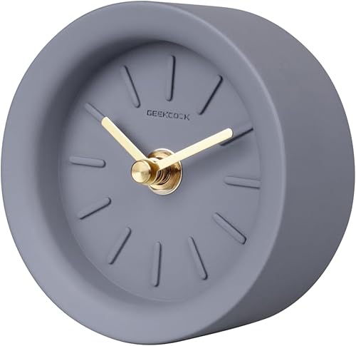 Miniatura 1 de Reloj analógico de escritorio pequeño, funciona con pilas, mesa retro, cemento gris, al lado del estante, simple, de mediados de siglo, lindo, mini