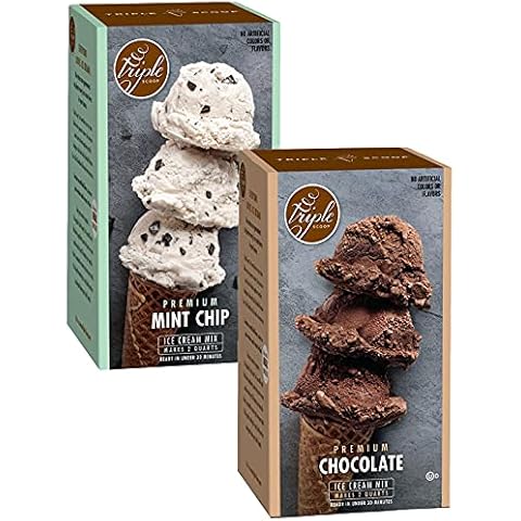 Triple Scoop Ice Cream Mix Sampler | Chocolate & Mint Chip | Ice Cream Starter | Use with Home Ice Cream Maker | No artificial colors or flavors | Ready in under 30 mins (2/15oz Boxes) Cover