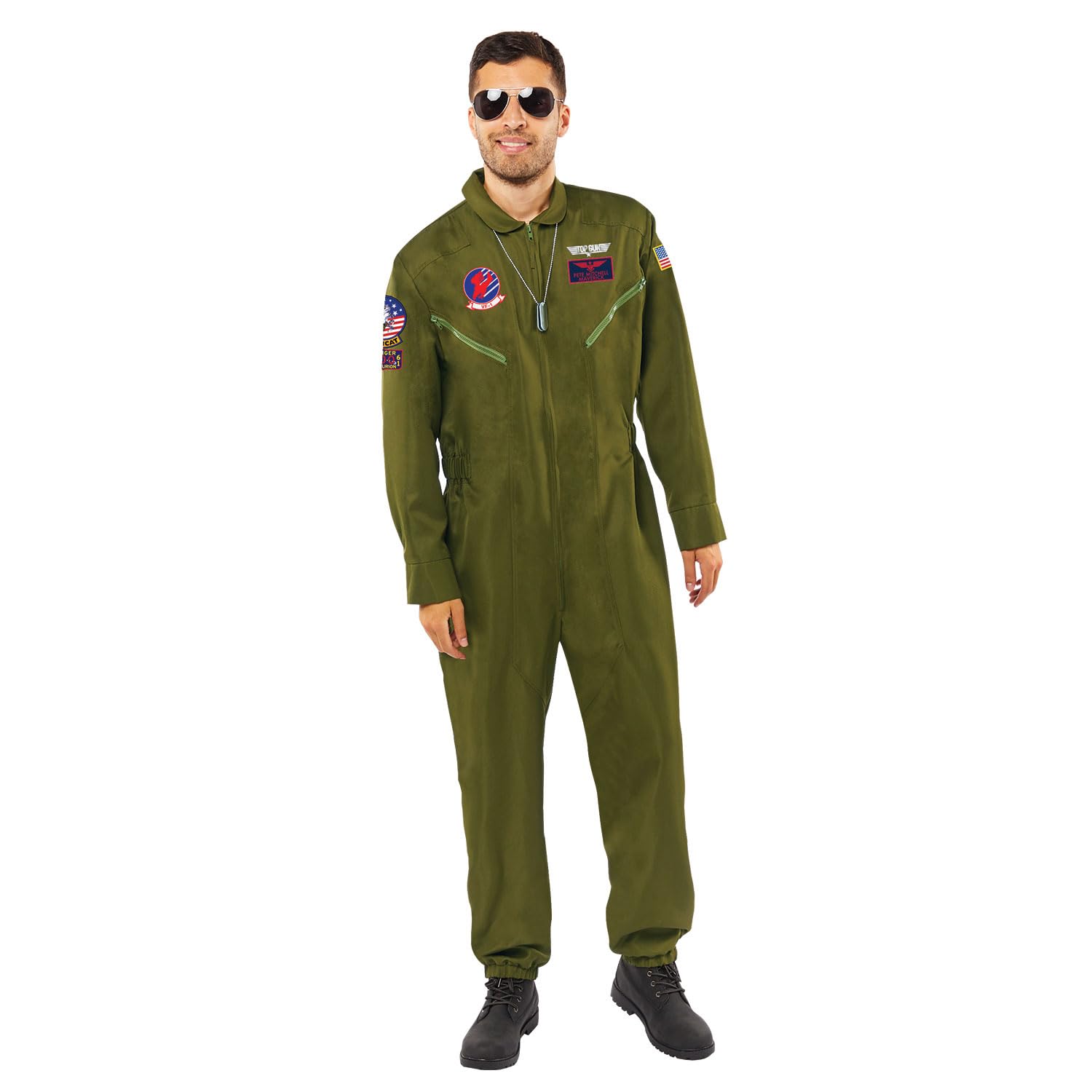 Amscan 9913295 Adult Top Gun Maverick Pilot Jumpsuit Fancy Dress Pilot Costume Aviator Cruise (Chest: 40"-42")
