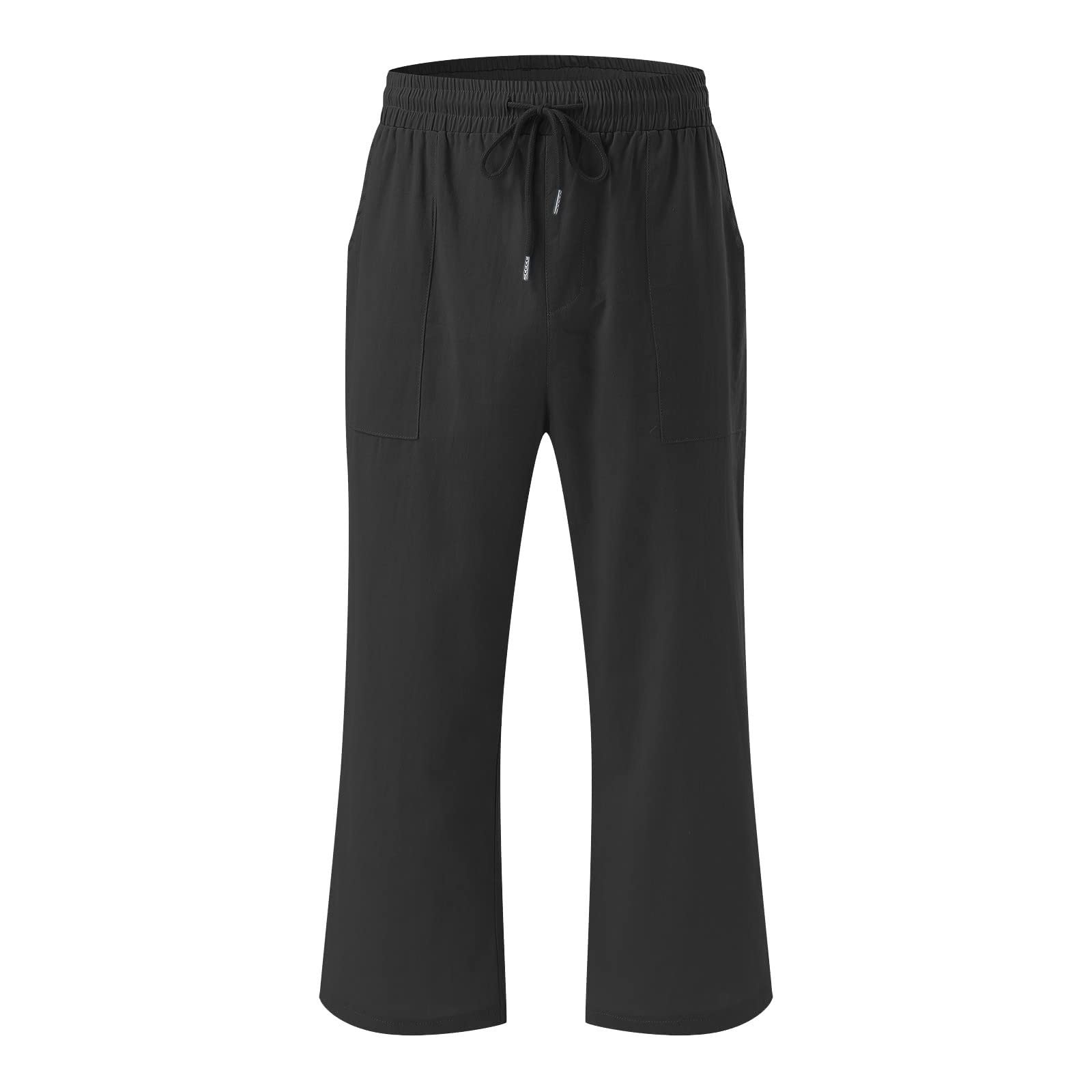 Linen Capri Pants for Women 2026 Cotton Linen Casual Summer Straight Wide Leg Loose Drawstring Elastic Waist Cropped — view 5