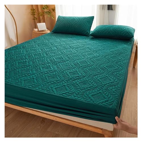 Funda de colchón Impermeable Acolchada, Ropa de Cama en Relieve, Protector de colchón, Sábana Ajustable para el Dormitorio, el colchón(Green,120x200x28cm 1pc)