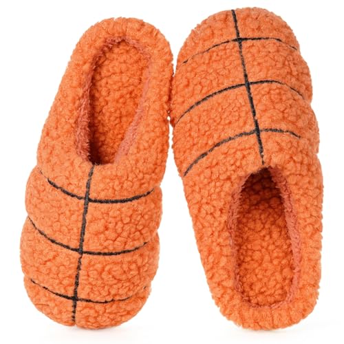 Gaatpot Zapatillas de Estar Invierno Mujer Hombre Pantuflas Peluche Cálido Comodidad Interior Slippers Forma de pelota creativa,Baloncesto naranja,42/43(280)