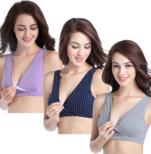 Image of CAKYE 3 Pack Maternity Nursing Sleep Bra Breastfeeding Cotton Bralette