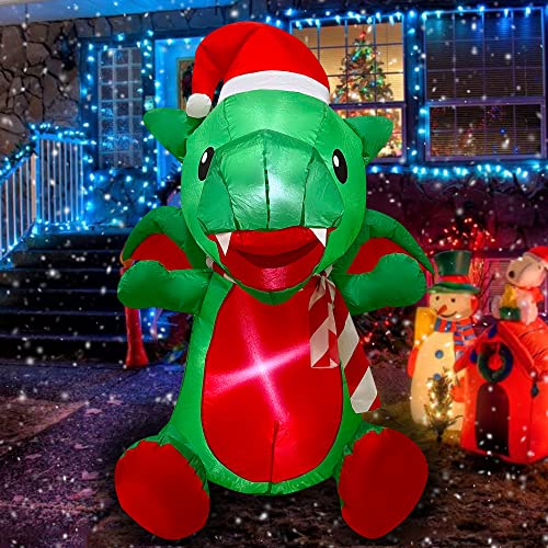 Trystway 4 FT Christmas Inflatable Outdoor Decoration, Blow Up Dinosaur Yard Decor with 2 Lights , Cute Holiday Inflatables for Yard Garden Patio Lawn Birthday Party Xmas Gift