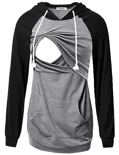 Image of GINKANA Women's Nursing Hoodie Sweatshirt Long Sleeves Breastfeeding Maternity Tops Casual Clothes