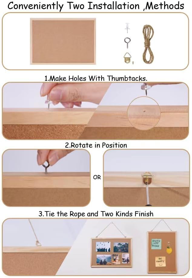 Cork Board Bulletin Board 2 Pack,17"X12" Cork Board for Office with Pin Oak Wood Boards,Hanging Corkboards for Office Home School Message Board or Vision Board Decoration Oak-2p 12x17