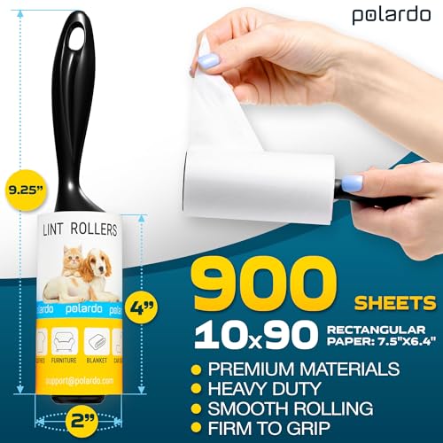 Image of Lint Rollers 2 pcs, 900 Sticky Sheets, Extra 8 Spare Rollers /Hair Remover for Clothes, Furniture, Couch, Carpet, Dog Hair Remover, Cat Hair Remover, Animal Fur, Fuzz (Pack of 3)