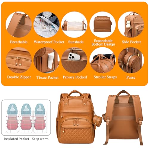 Image of Astro alan Baby Diaper Bags with Changing Station, Waterproof Diaper Bag Backpack for Moms Dads with USB Charging Port, Baby Shower Gifts, Large Capacity diaper backpack, Brown