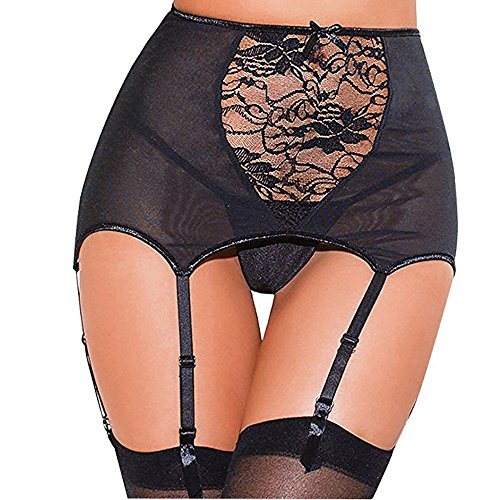 Mangotree Damen Strapsgürtel Strapsstrümpfe Reizvolle Hoch-tailliert Aushöhlen Spitze Strumpfbänder Semi Sheer Strapsen mit G-String Übergröße Cover