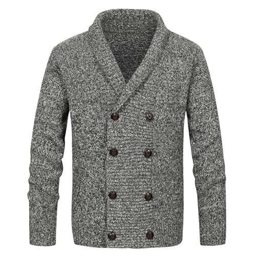 Men Casual Warm Knitting Sweater Slim Fit Turn-Down Collar Double Breasted Cardigan Jumpers