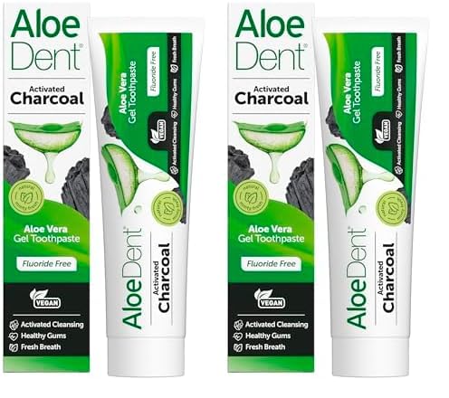 Aloe Dent Charcoal Toothpaste Fluoride Free, Natural Action, Vegan, Cruelty Free, SLS Free, Whitening, Healthy Gums, 100 ml (Pack of 2)