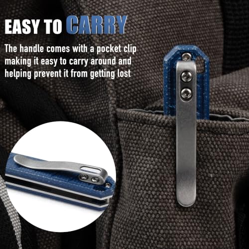 Image of OLITANS G046 Mecha Mini Folding Scalpel Knife, Blue Micarta Handle, Liner Lock and Pocket Clip, Includes 5#24 and 5#60 Replaceable Blades, Compact EDC Utility Knife