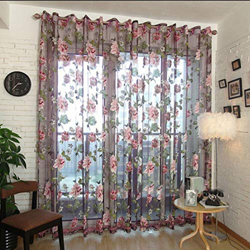Haili Floral Tul elegante cortina de gasa para puerta de ventana, panel de cortina, cortina de ventana, bufanda de Valances para decoración de ventanas