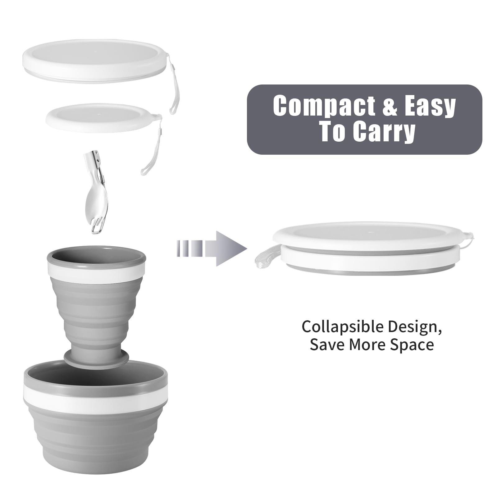 Odoland Mess Kit for Camping 1 Person with Silicone Collapsible Bowl Collapsible Cup & Stainless Steel Spoon for Backpacking Outdoor Camping Hiking and Picnic