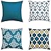 Produktbild LIANNAO 4er Set Dekorativ Kissenbezug Geometrische Muster Dekorative Platz Dekokissen Fall Kissenbezüge für Couch Wohnzimmer Schlafsofa mit unsichtbaren Reißverschluss 20x20 Zoll 50x50 cm Blau