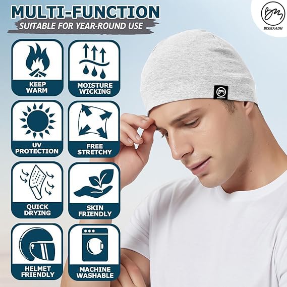 Image of Cooling Cotton Skull Caps for Men Women, Lightweight Beanie Sleep Hats Breathable Helmet Liner