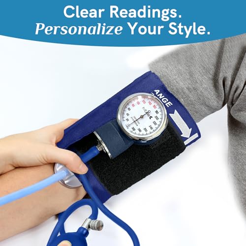 Image of FriCARE Manual Blood Pressure Cuff for Nurses /Nursing /Medical Students | Aneroid Sphygmomanometer for Home BP Monitoring & School Training Use, Universal Adult Size with Carrying Bag, Blue
