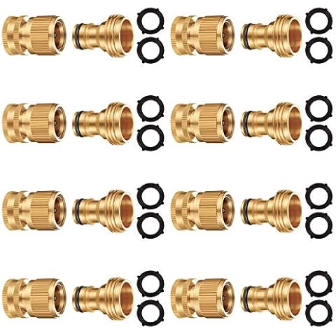Riemex Garden Hose Quick Connector Set Solid Brass 3/4 inch GHT Water Fitings Thread Easy Connect No-Leak Male Female Value (8, Internal Thread Quick Connector) IQC-8 Cover