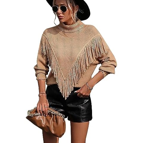 yoeasy Women's Turtleneck Fringe Sweater Cover