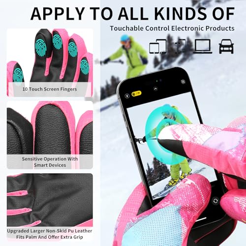 Image of Ski Gloves,Snow Gloves Waterproof Winter Warm Cold Weather Touchscreen Gloves for Parent& Child Kids Skiing,Snowboarding