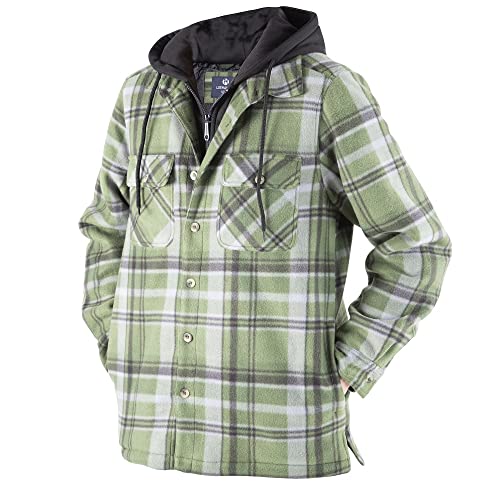 Image of Facitisu Men Flannel Jackets with hood Heavyweight Plaid Jacket hoodie Zipper Warm Thick Winter Coat Green 3XL