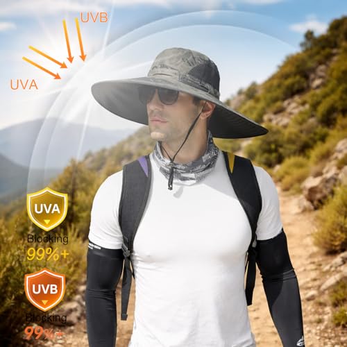 Image of Wide Brim Sun Hat for Men Women UV Protection Ventilated Summer Hats for Fishing Hiking Garden Beach