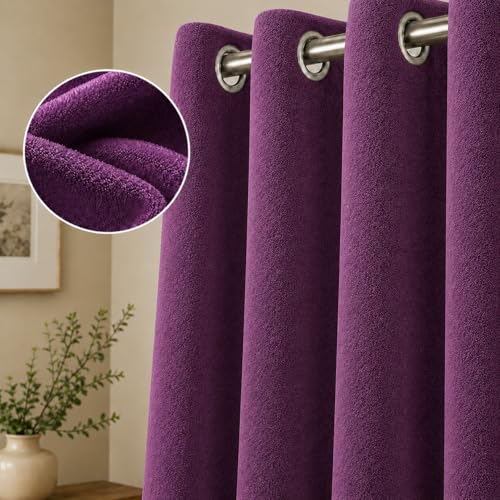 Image of Velvet Curtains | Heavy Soft Premium Velvet Drapes for Bedroom and Living Room | Semi Light Blocking, Thermal Insulated and Noise Reducing Long Door Panels | 8 Feet, Set of 2 (Purple)