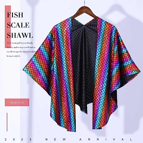 JAKAWIN Women’s Wraps and Shawls Fish Scale Pashmina Scarf Poncho Cape With Button Costume Party Wrap Cover Up2