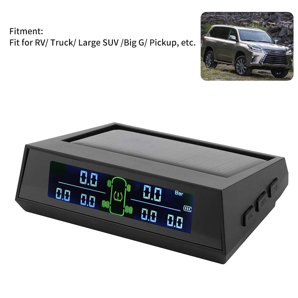 Rilevatore di pressione pneumatici Aramox, di monitoraggio pressione pneumatici DC 5V Rilevatore TPMS ad energia solare con sensore esterno LCD 6 per /camion/SUV di grandi