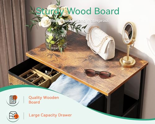 Image of AODK Dresser for Bedroom with 4 Storage Drawers, Small Dressers Chest of Drawers Fabric Dressers with Sturdy Steel Frame, Dresser for Closet with Wood Top, Vintage