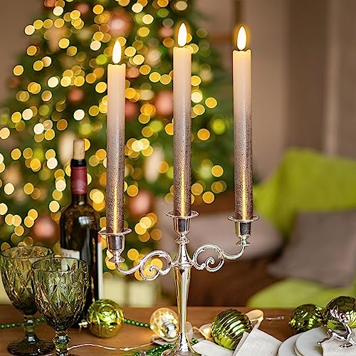 Image of Silver Flameless Taper Candles Battery Operated with Remote Timer, Real Wax 3D Wick Flickering LED Taper Candles Dinner Wedding Holiday Decor(6 Pack, 0.78 x 9.64 Inches)